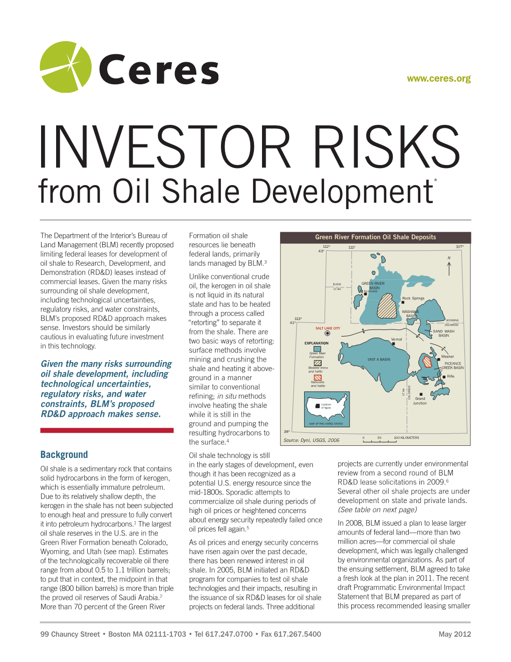 Investor Risks from Oil Shale Development *