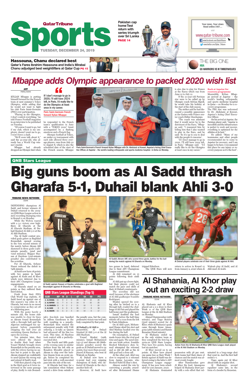 Big Guns Boom As Al Sadd Thrash Gharafa 5-1, Duhail Blank Ahli 3-0 Tribune News Network Doha
