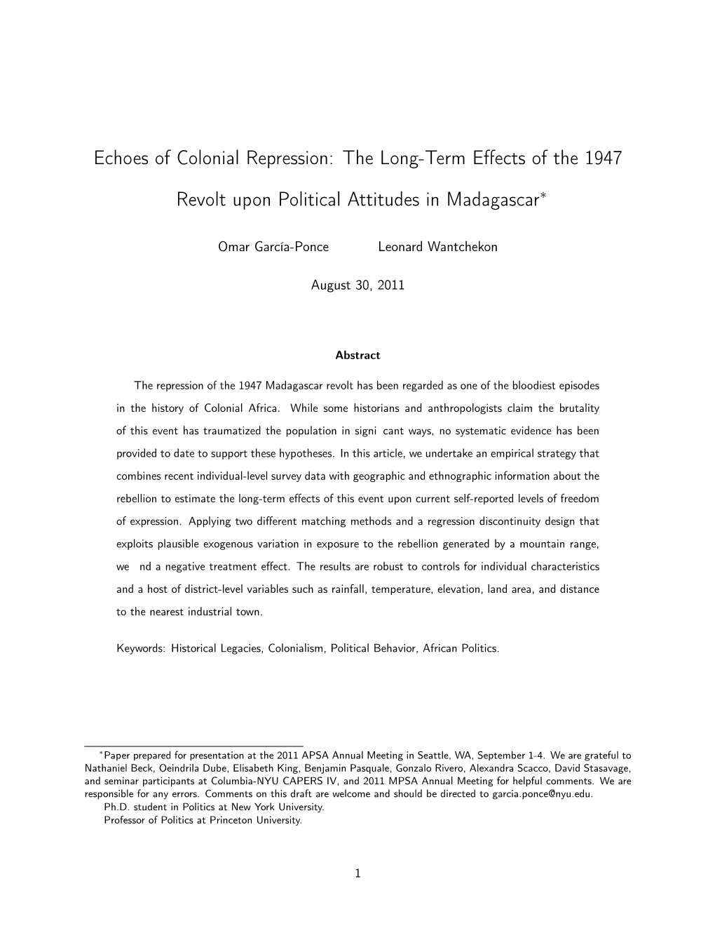 Echoes of Colonial Repression: the Long-Term Effects of the 1947