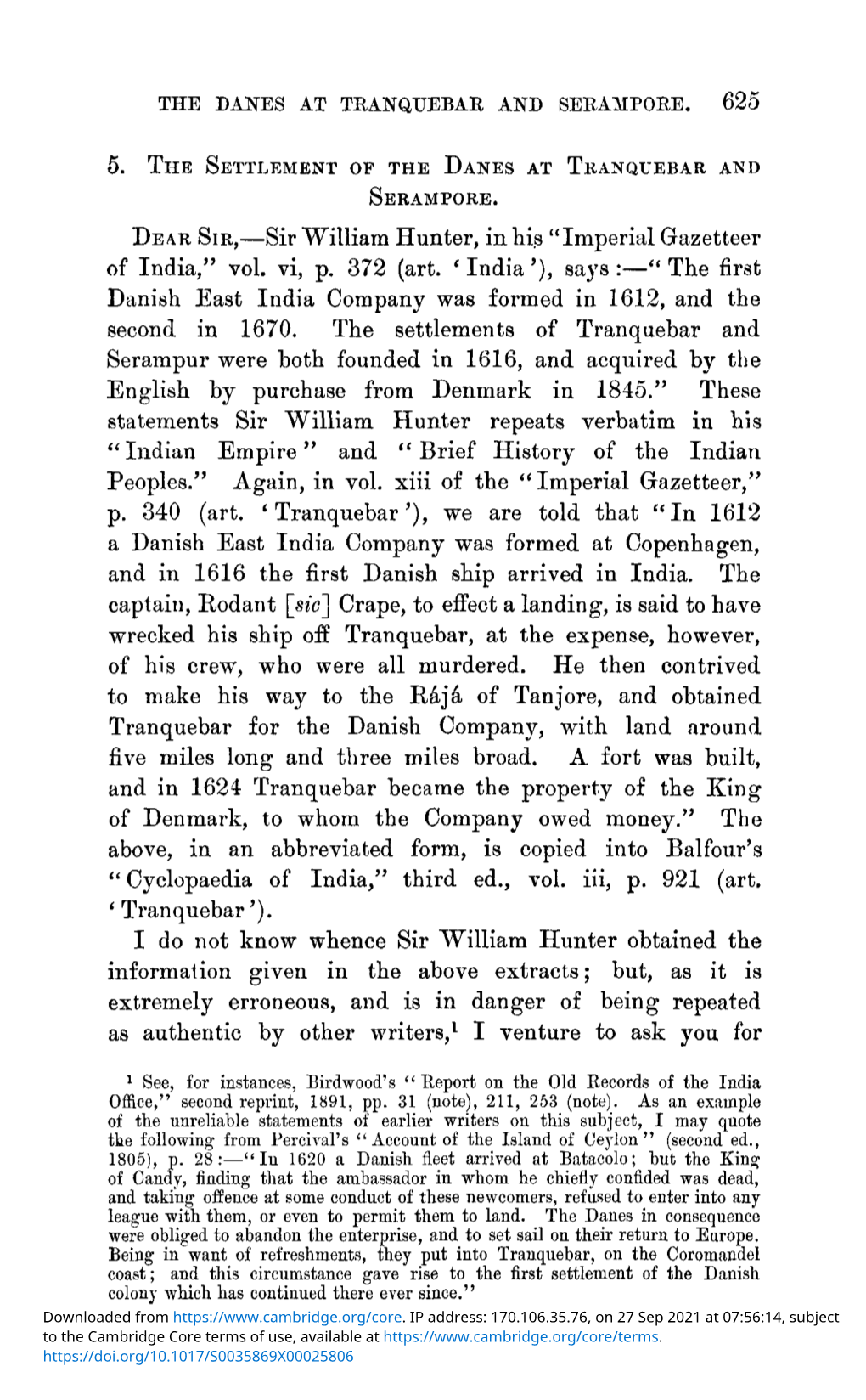 5. the Settlement of the Danes at Tranquebar and Serampore