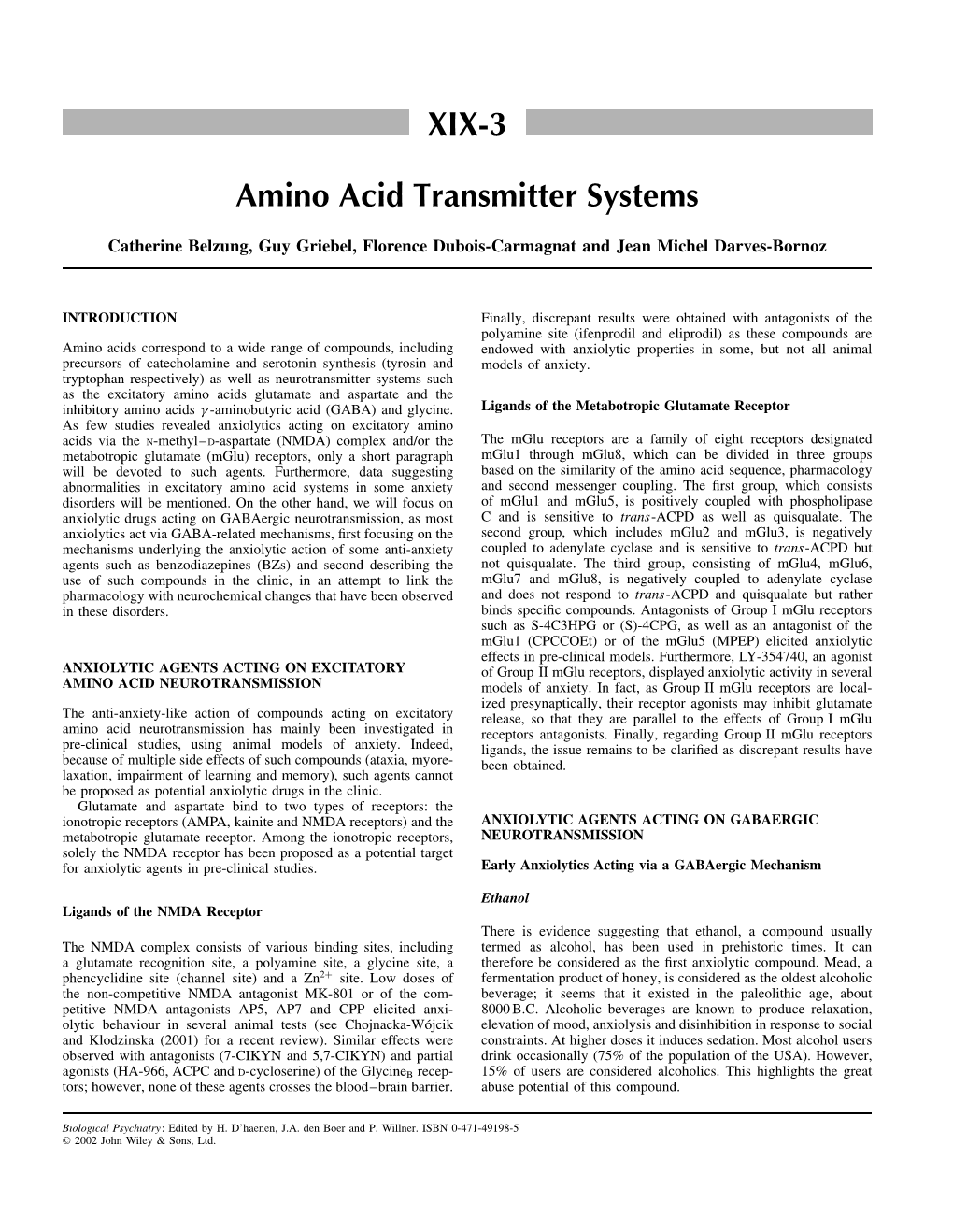 XIX-3 Amino Acid Transmitter Systems