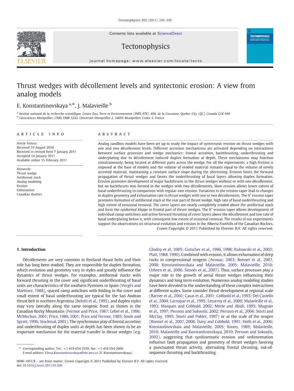 Thrust Wedges with Décollement Levels and Syntectonic Erosion: a View from Analog Models