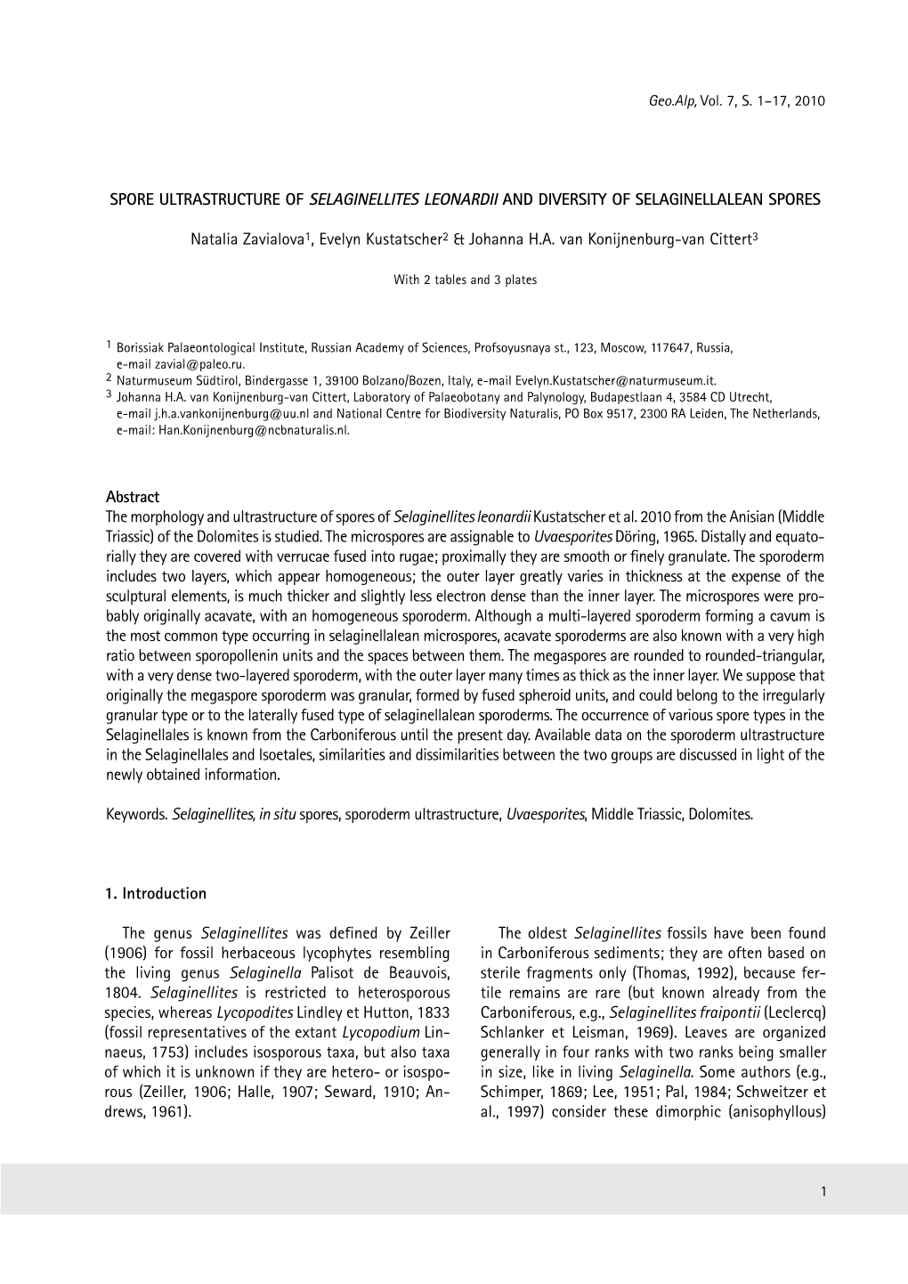 Spore Ultrastructure of Selaginellites Leonardii and Diversity of Selaginellalean Spores