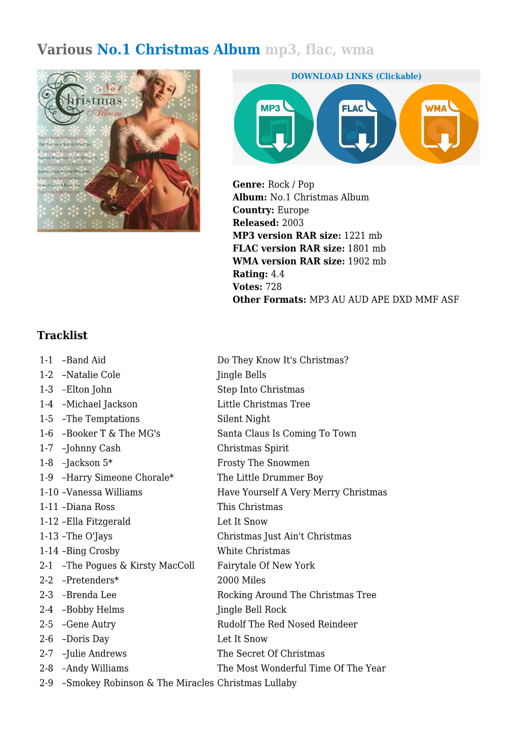 Various No.1 Christmas Album Mp3, Flac, Wma