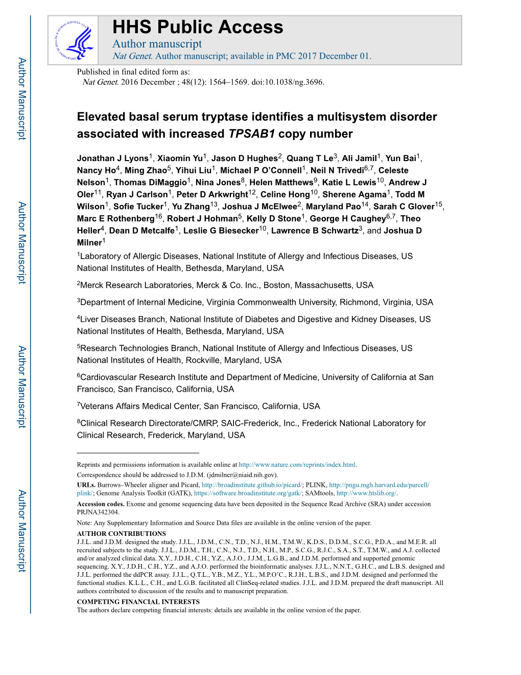 Elevated Basal Serum Tryptase Identifies a Multisystem Disorder Associated with Increased TPSAB1 Copy Number