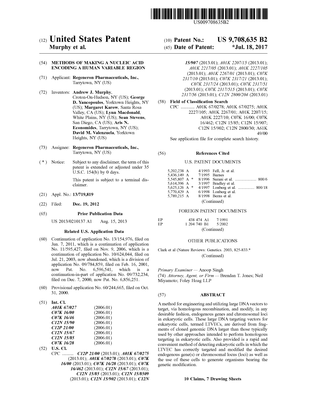 (12) United States Patent (10) Patent No.: US 9,708.635 B2 Murphy Et Al