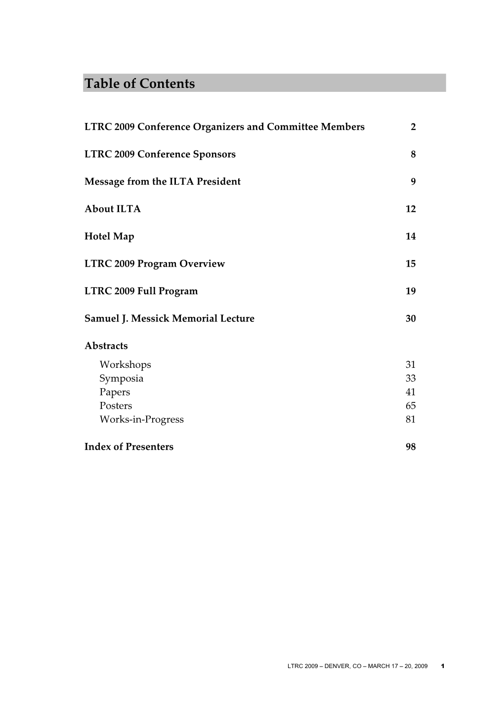 Table of Contents