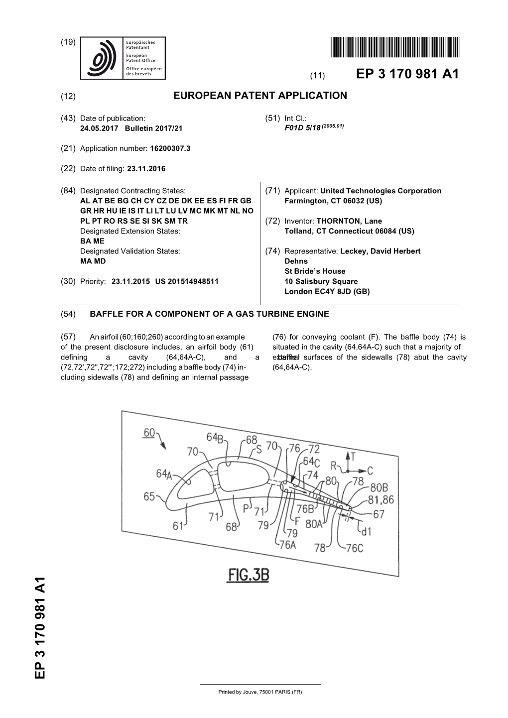 Baffle for a Component of a Gas Turbine Engine