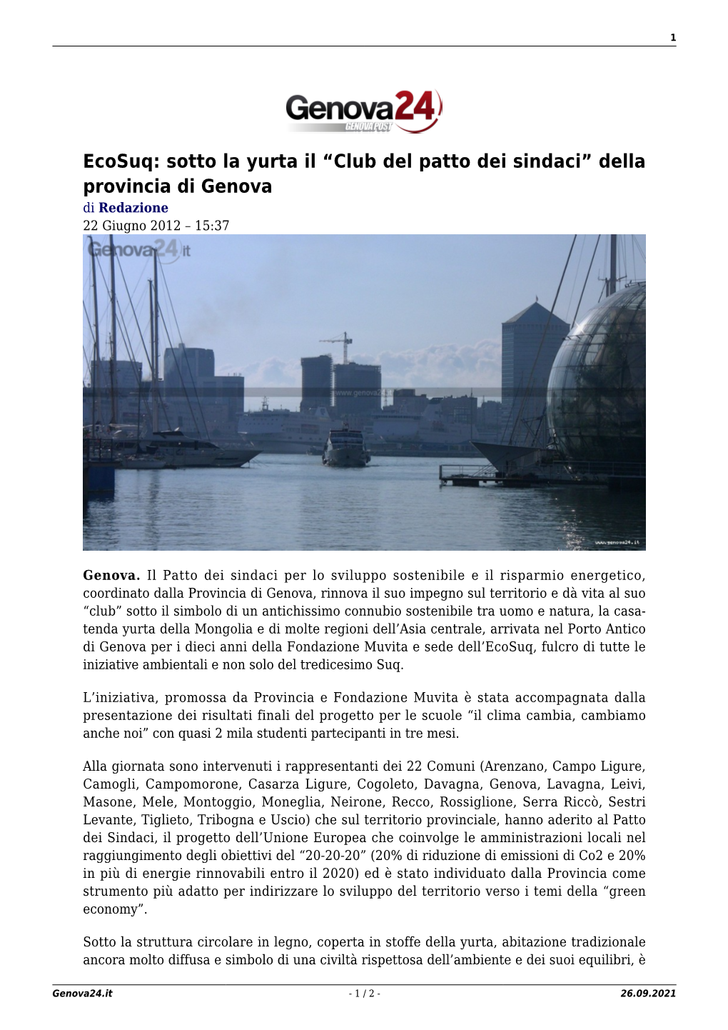 Ecosuq: Sotto La Yurta Il “Club Del Patto Dei Sindaci” Della Provincia Di Genova Di Redazione 22 Giugno 2012 – 15:37