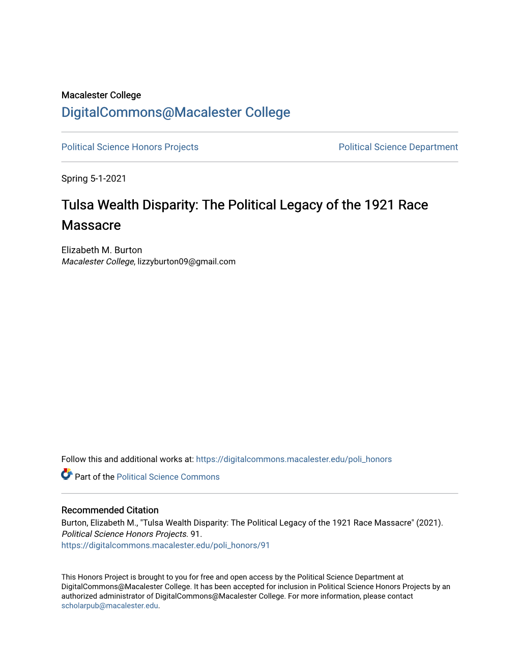 Tulsa Wealth Disparity: the Political Legacy of the 1921 Race Massacre