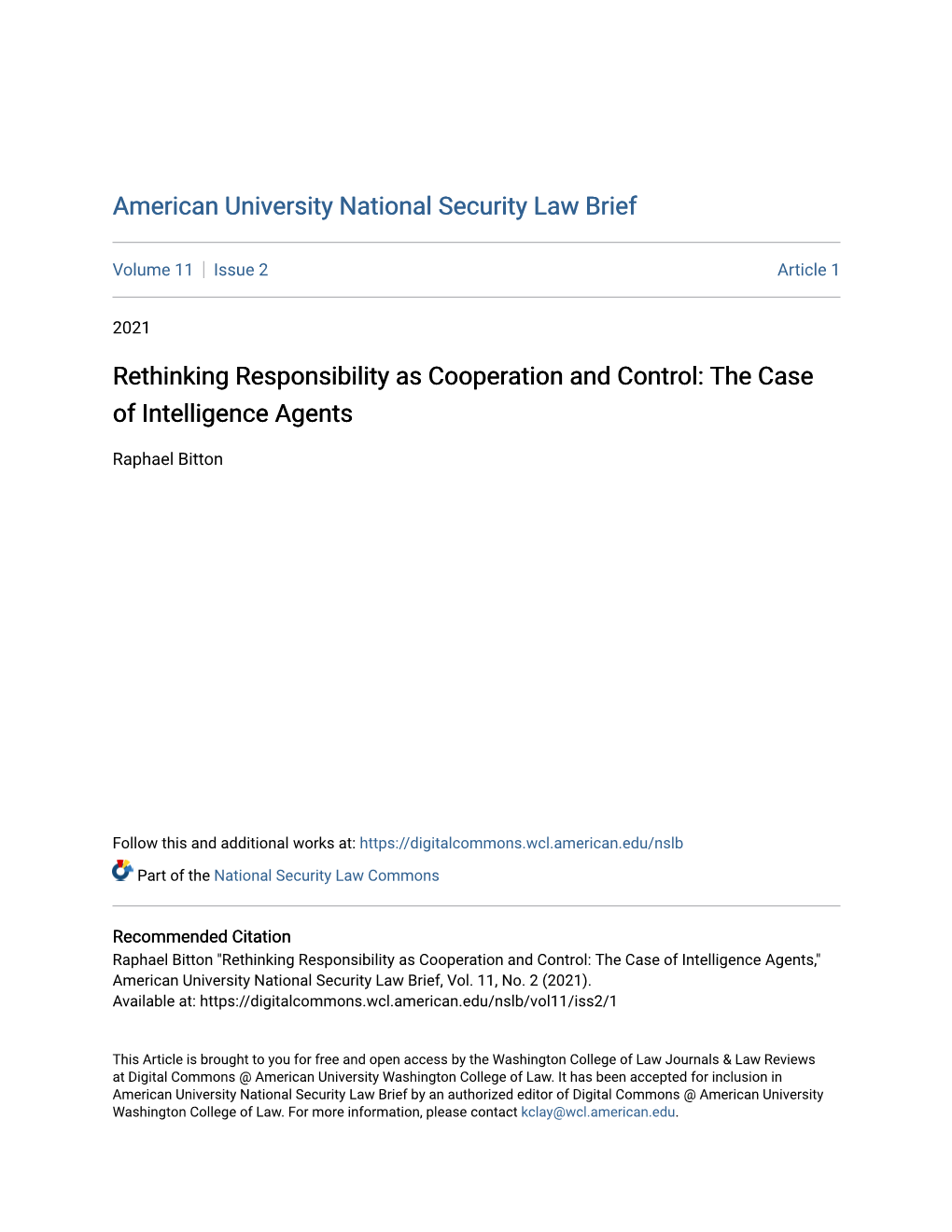 Rethinking Responsibility As Cooperation and Control: the Case of Intelligence Agents