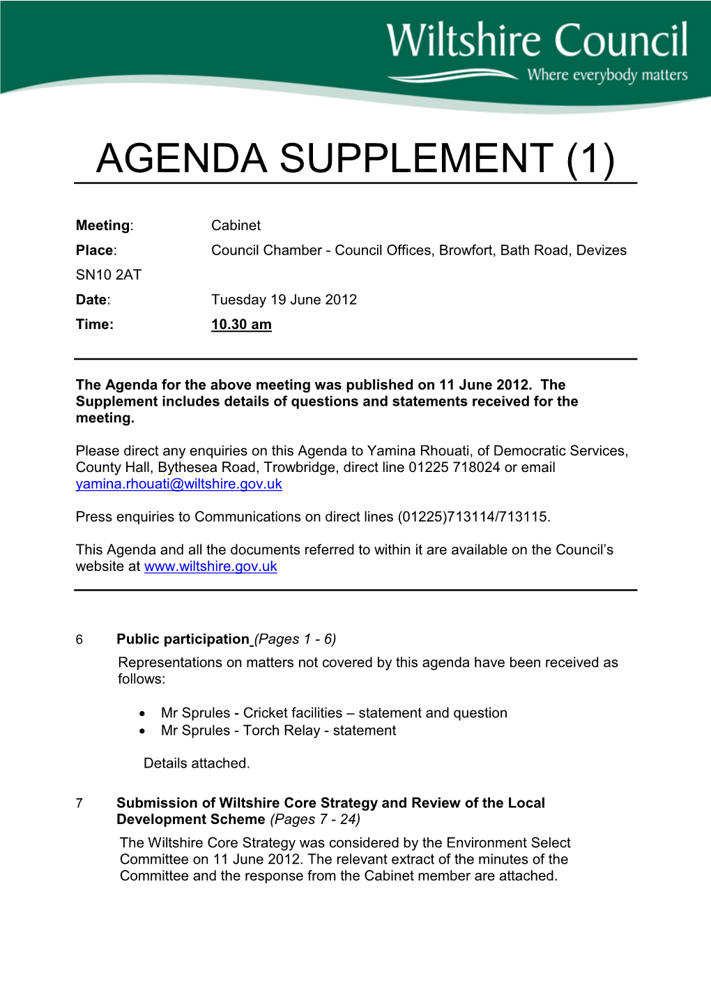 Agenda Supplement PDF 584 KB