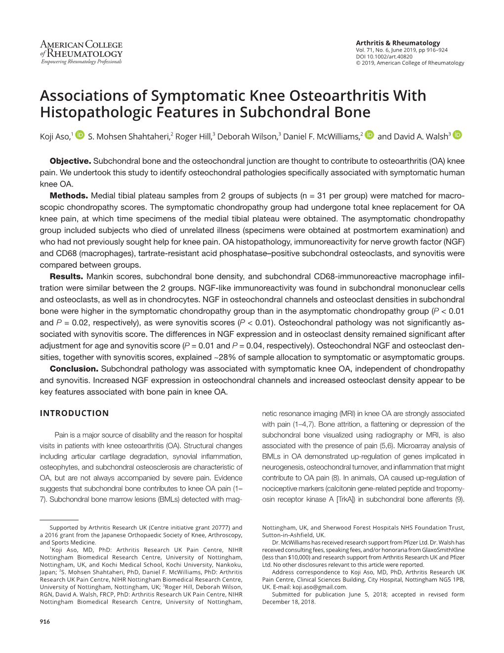 Associations of Symptomatic Knee Osteoarthritis with Histopathologic Features in Subchondral Bone