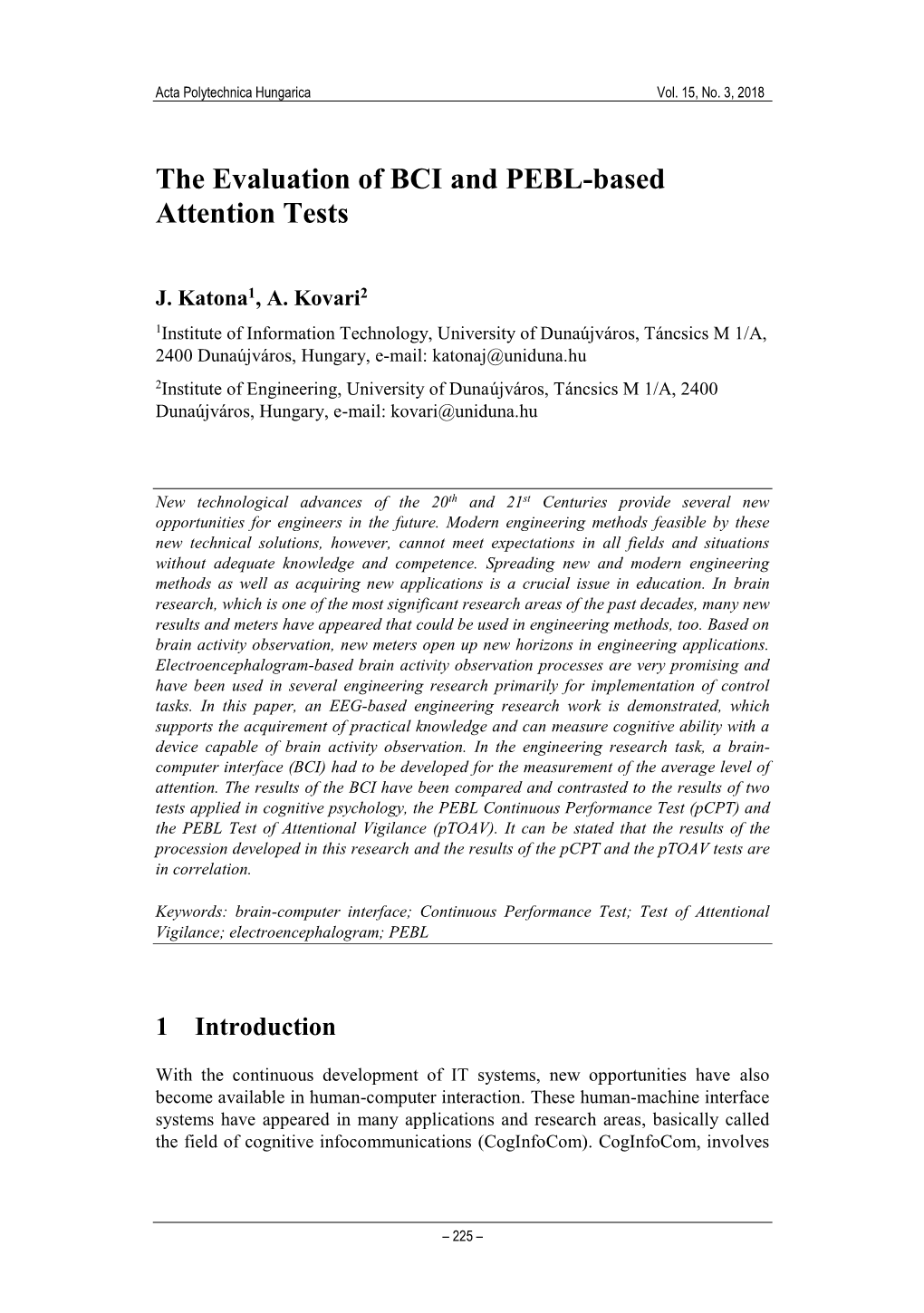 The Evaluation of BCI and PEBL-Based Attention Tests