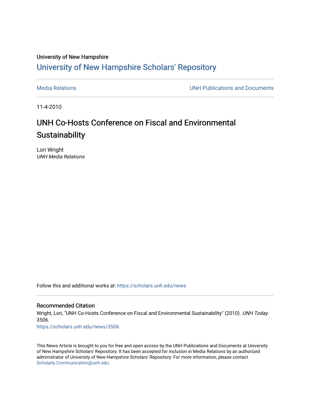 UNH Co-Hosts Conference on Fiscal and Environmental Sustainability