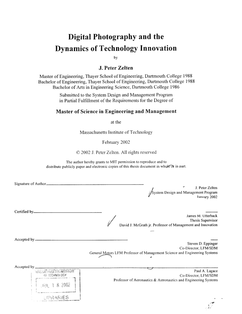 Digital Photography and the Dynamics of Technology Innovation By