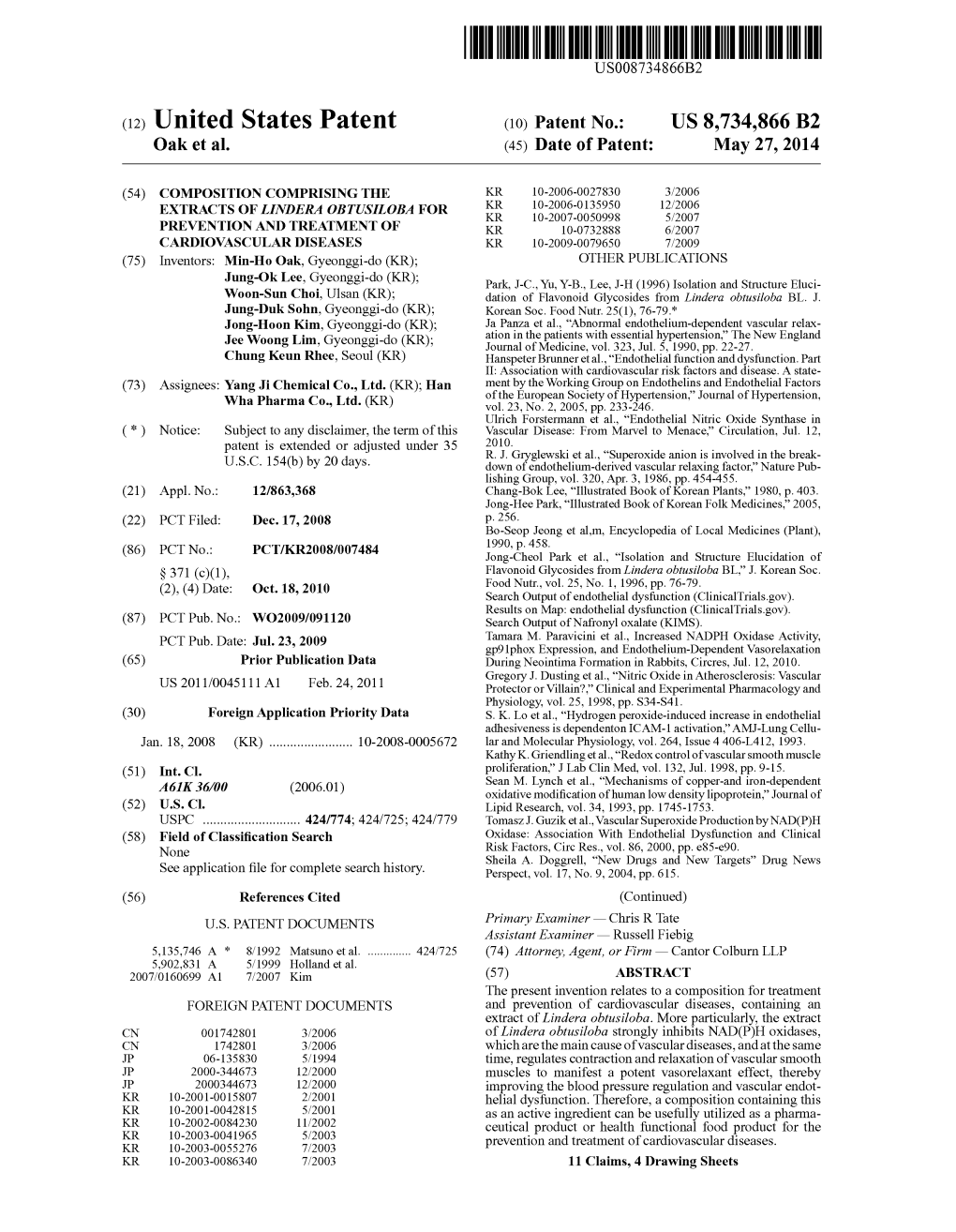 (12) United States Patent (10) Patent N0.: US 8,734,866 B2 Oak Et A]