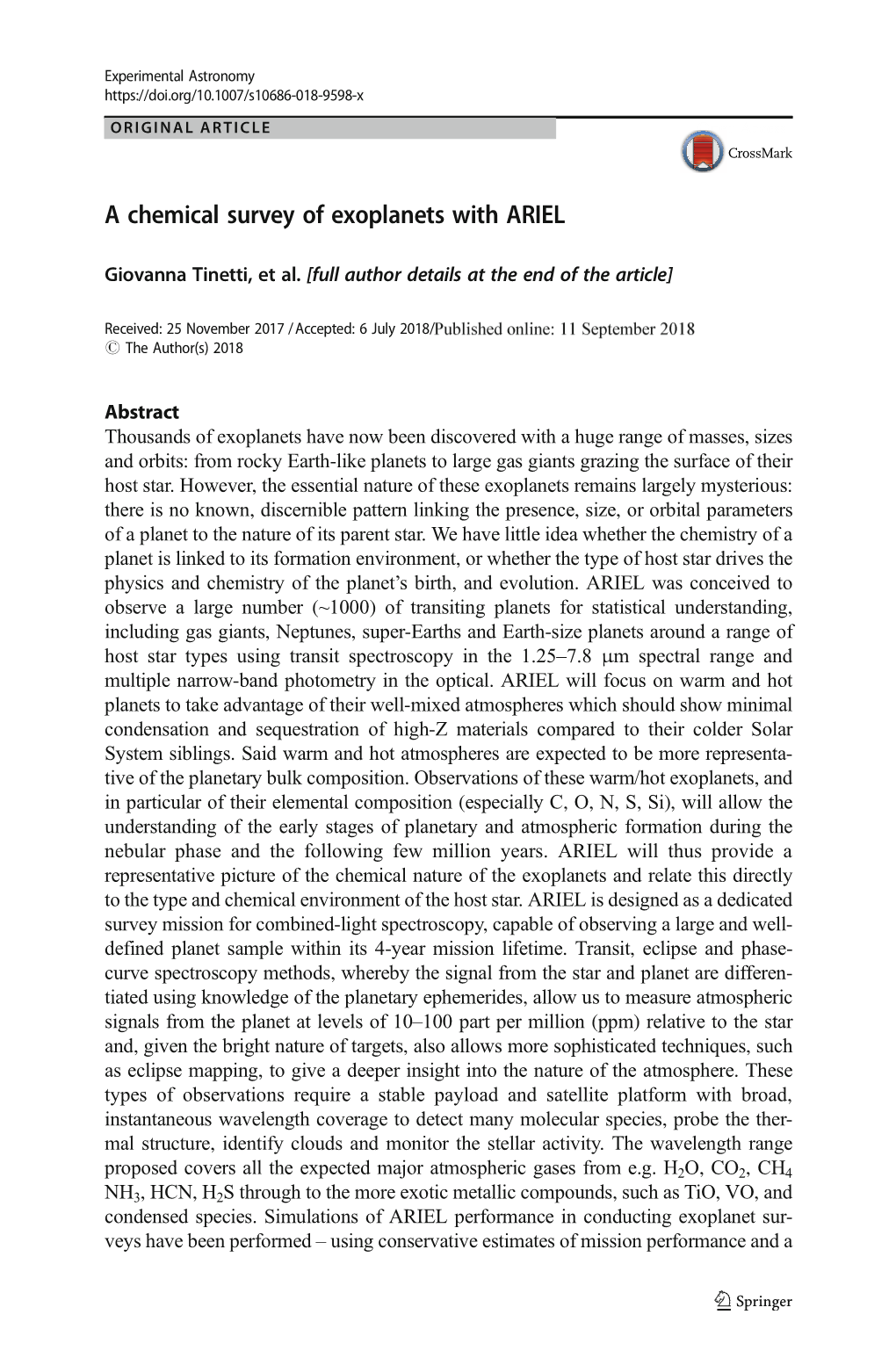 A Chemical Survey of Exoplanets with ARIEL