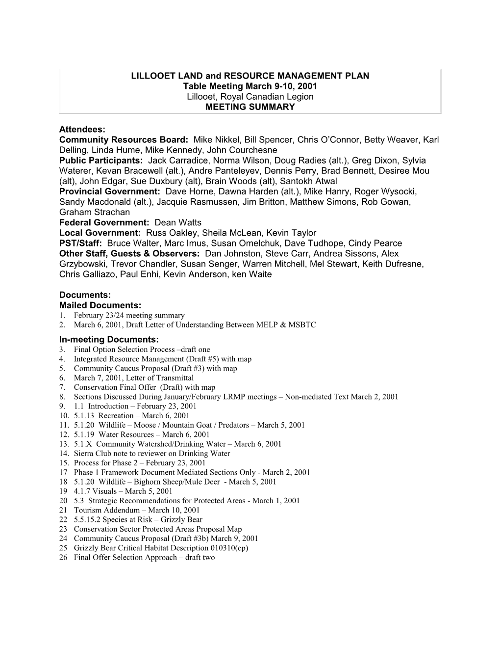 LILLOOET LAND and RESOURCE MANAGEMENT PLAN