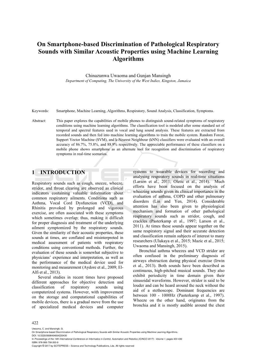 On Smartphone-Based Discrimination of Pathological Respiratory Sounds with Similar Acoustic Properties Using Machine Learning Algorithms