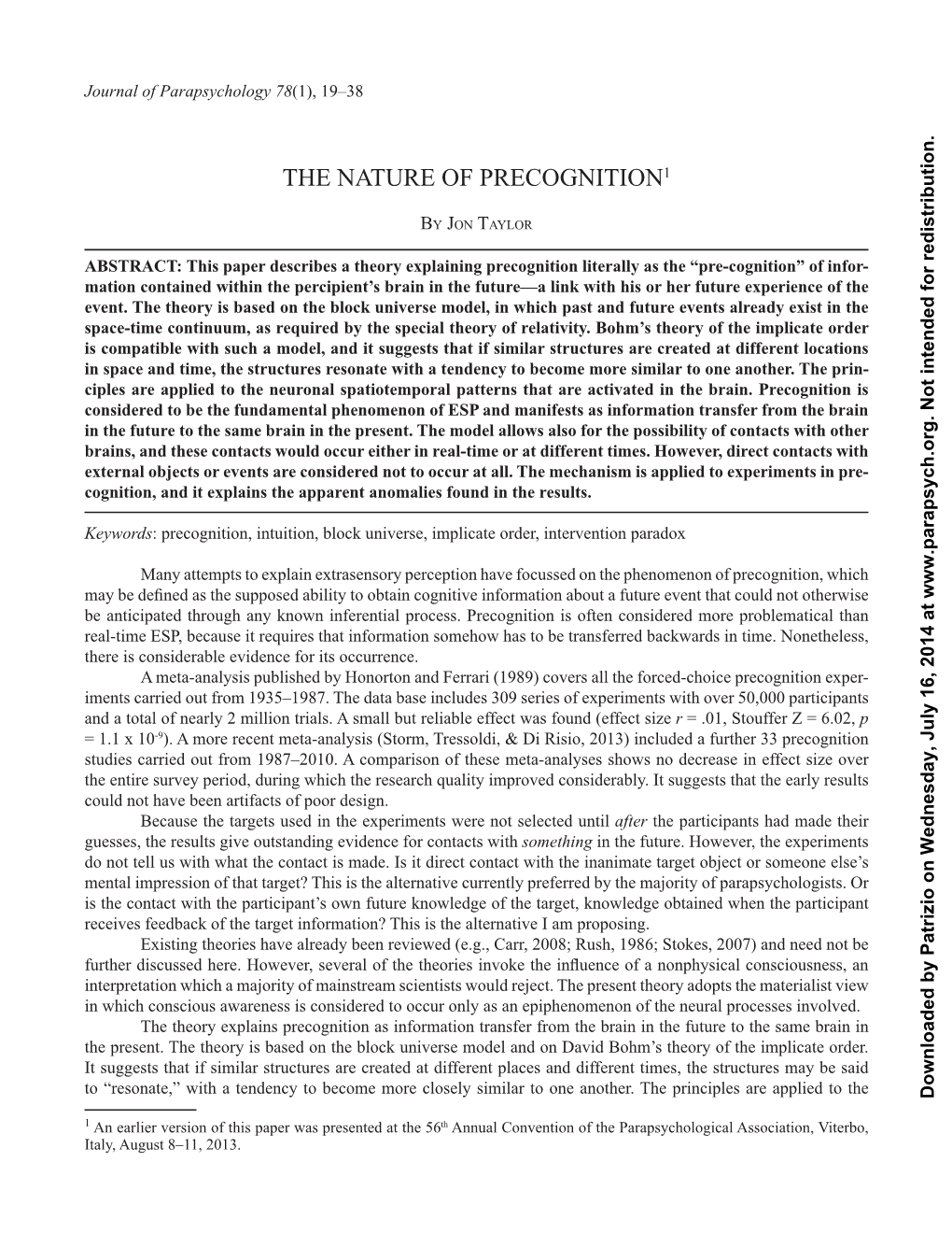 The Nature of Precognition1