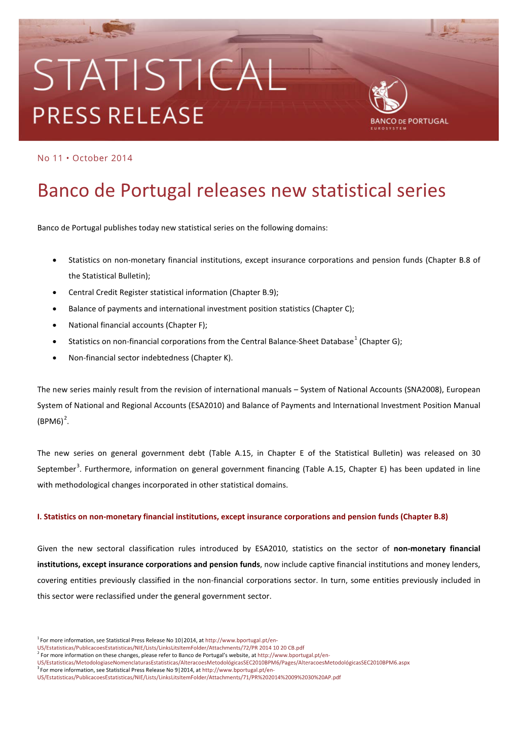 Banco De Portugal Releases New Statistical Series