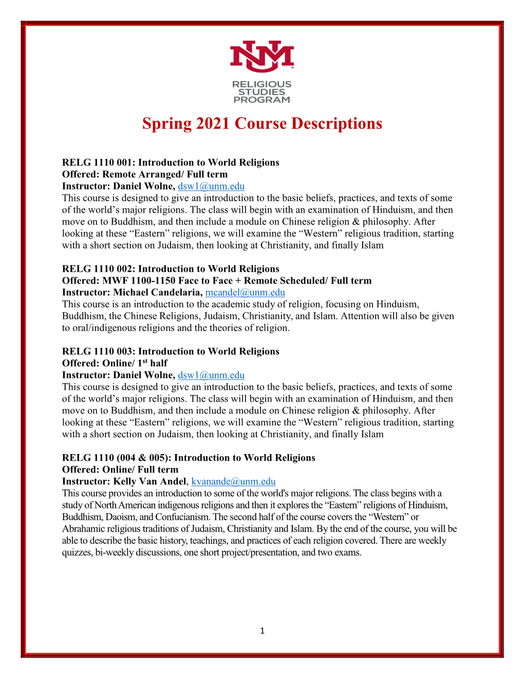 Spring 2021 Course Descriptions