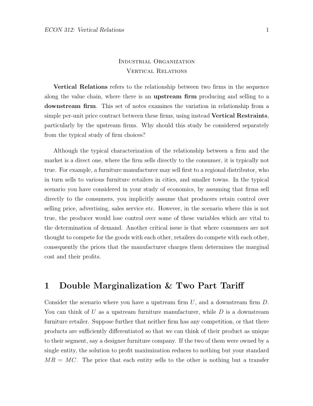 1 Double Marginalization & Two Part Tariff