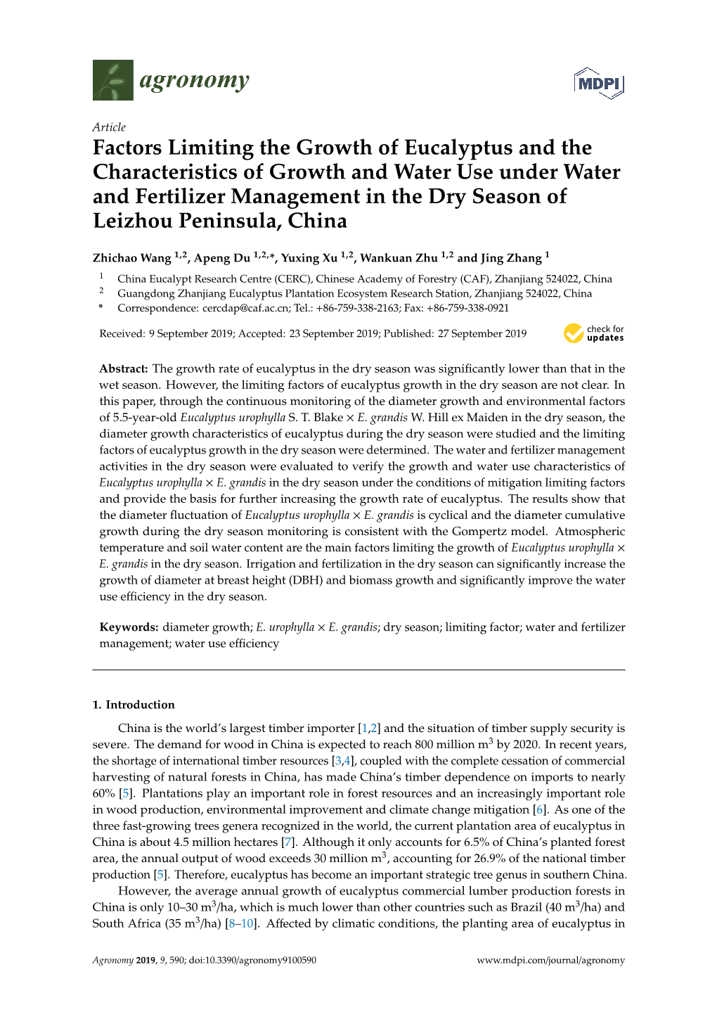 Factors Limiting the Growth of Eucalyptus and the Characteristics