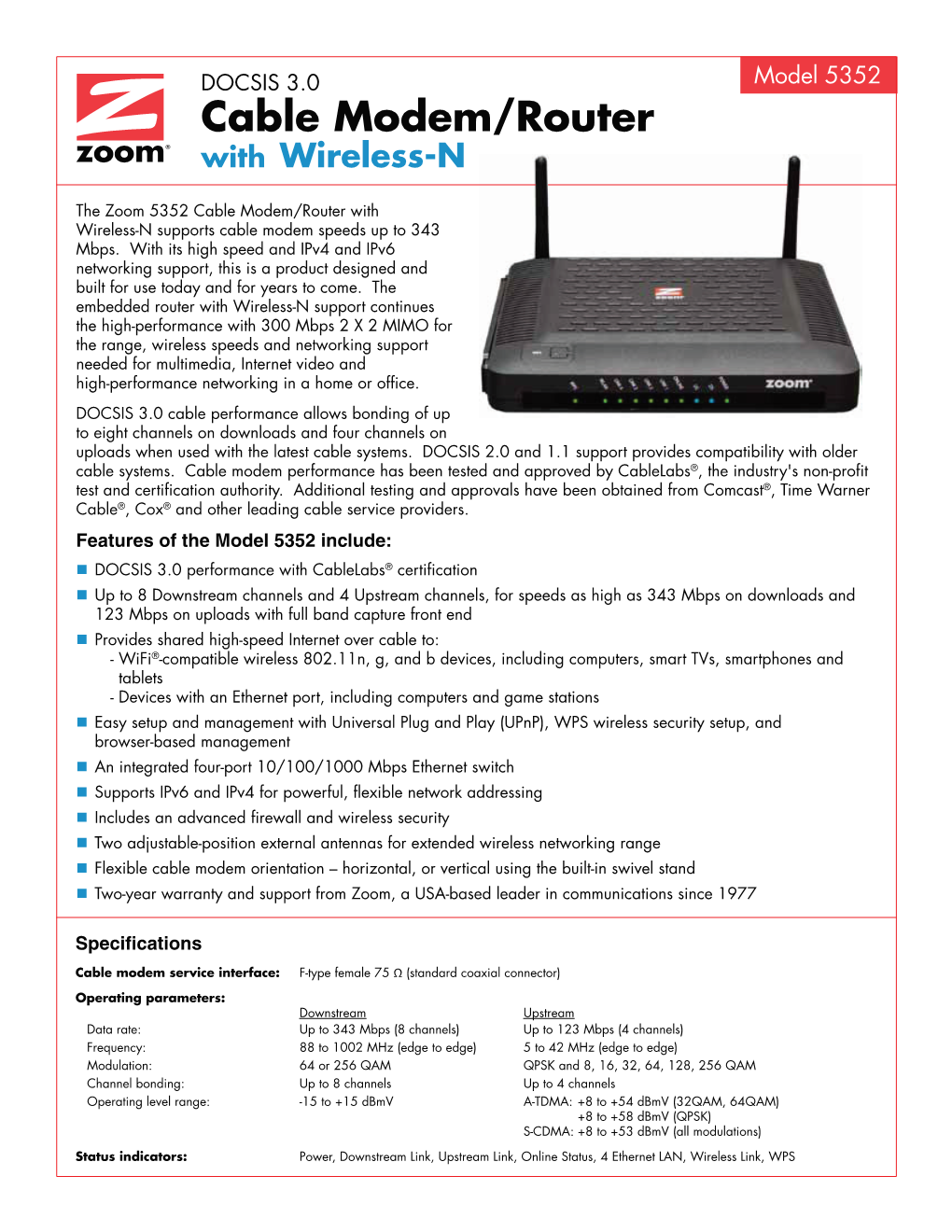 Cable Modem/Router with Wireless-N