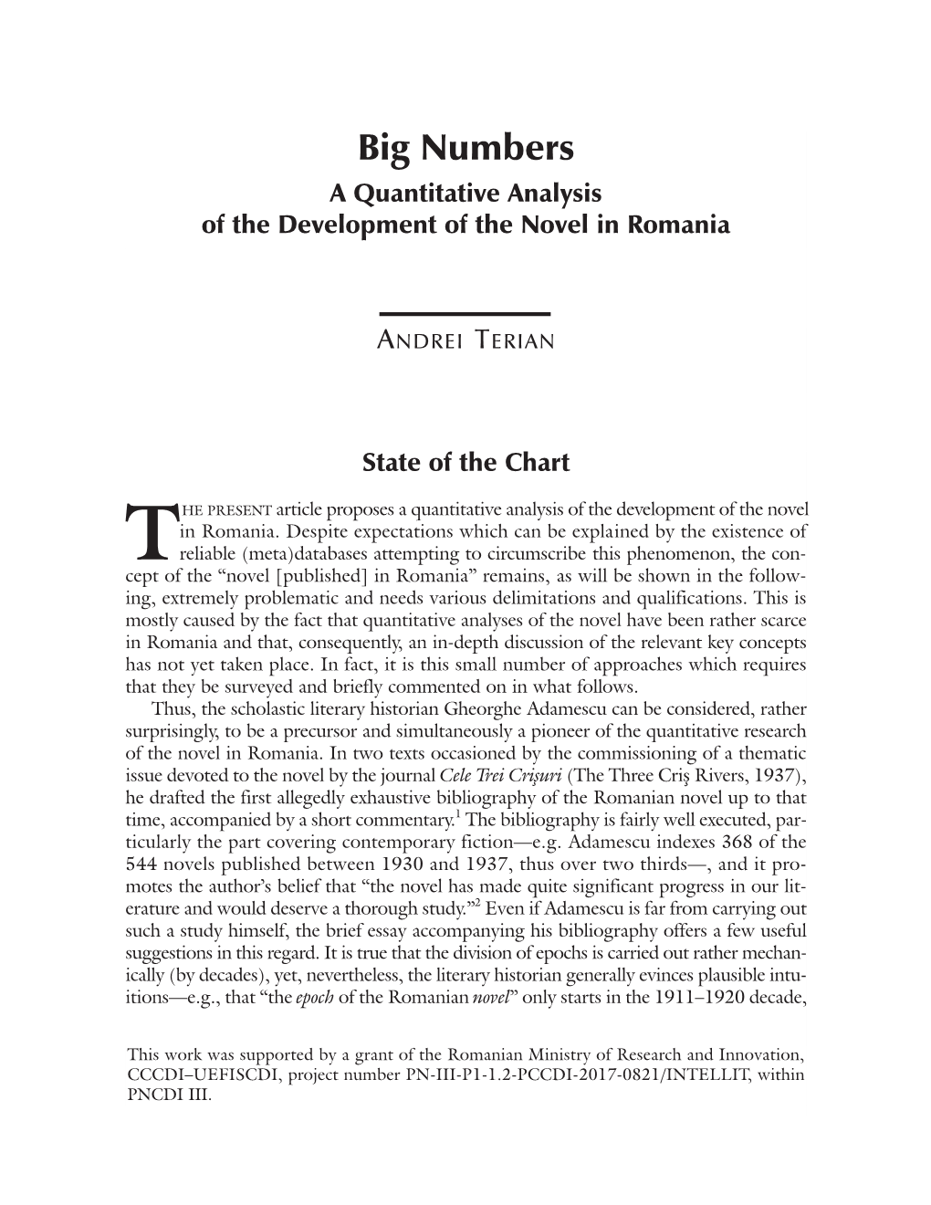 Big Numbers a Quantitative Analysis of the Development of the Novel in Romania