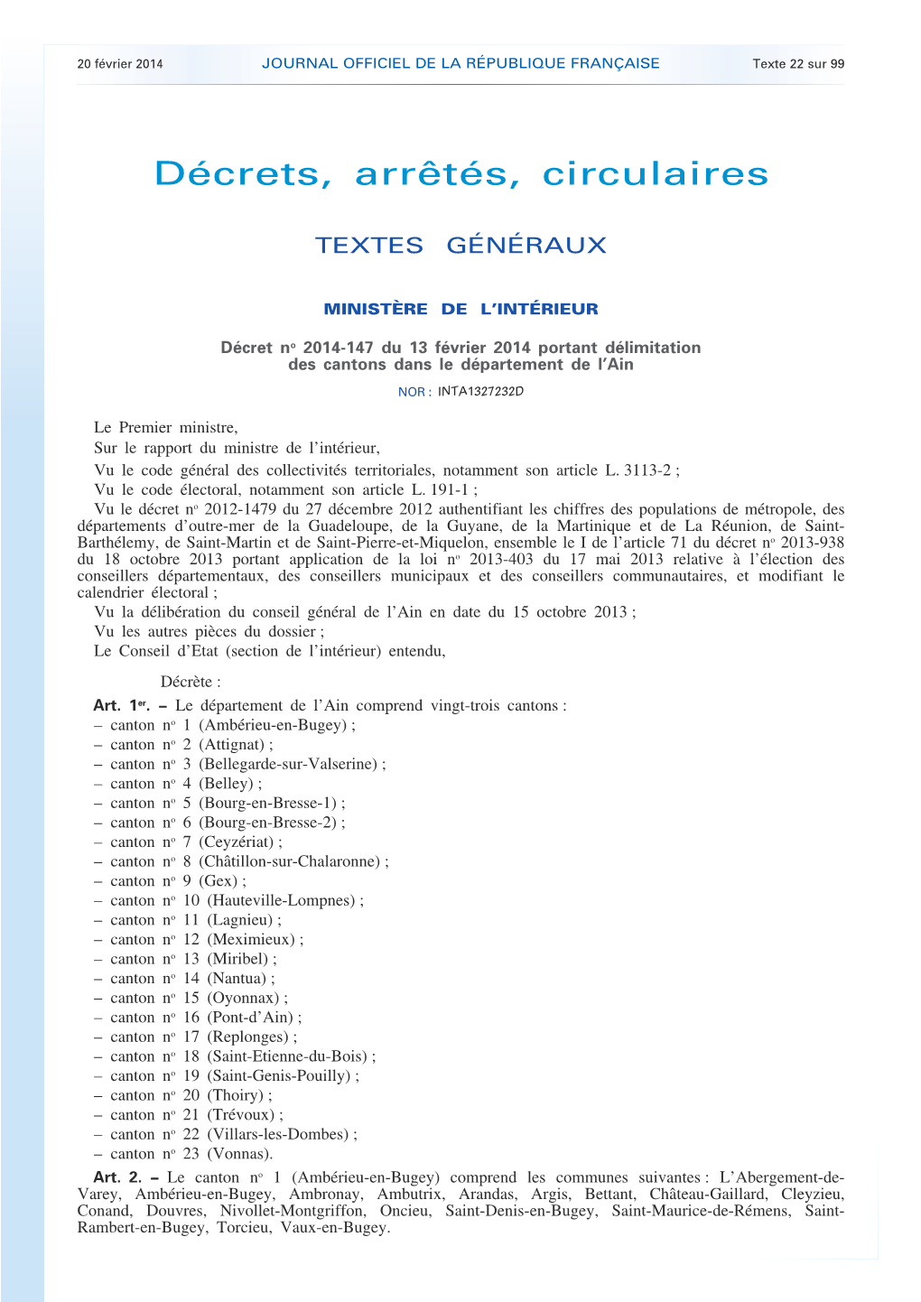 JOURNAL OFFICIEL DE LA RÉPUBLIQUE FRANÇAISE Texte 22 Sur 99