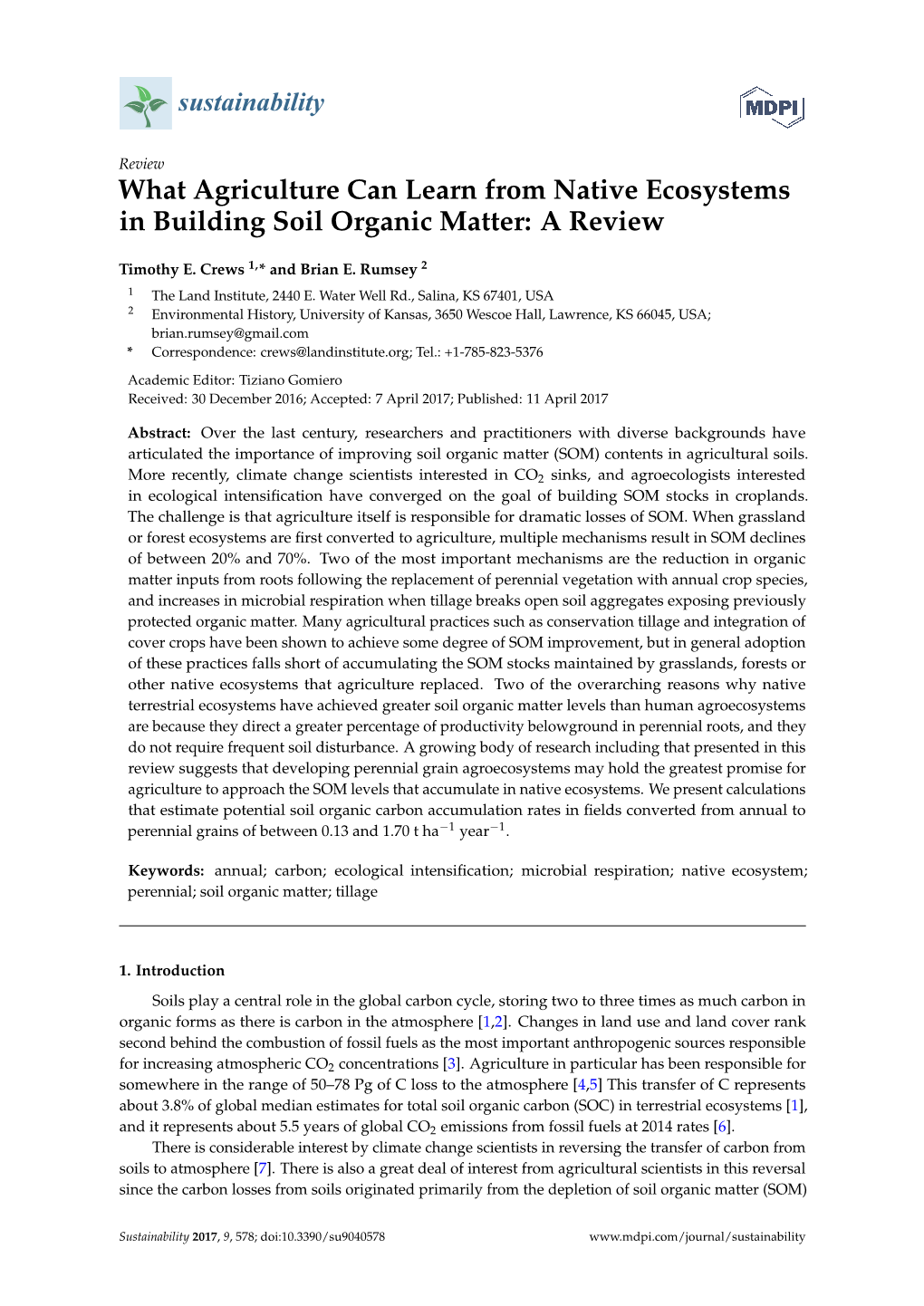 What Agriculture Can Learn from Native Ecosystems in Building Soil Organic Matter: a Review