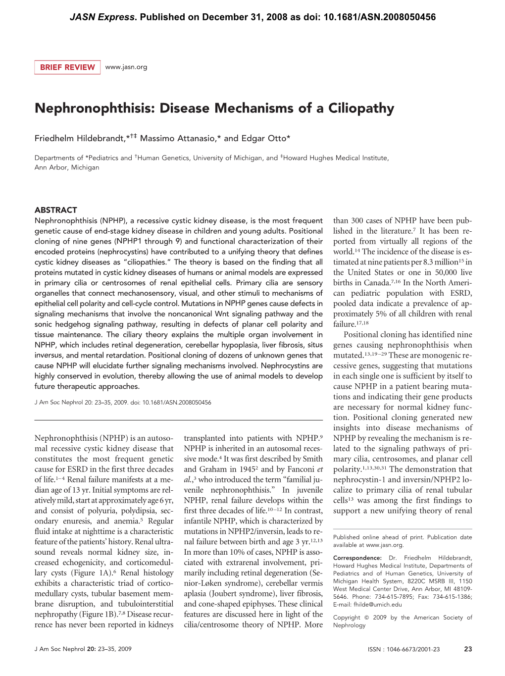 Nephronophthisis: Disease Mechanisms of a Ciliopathy