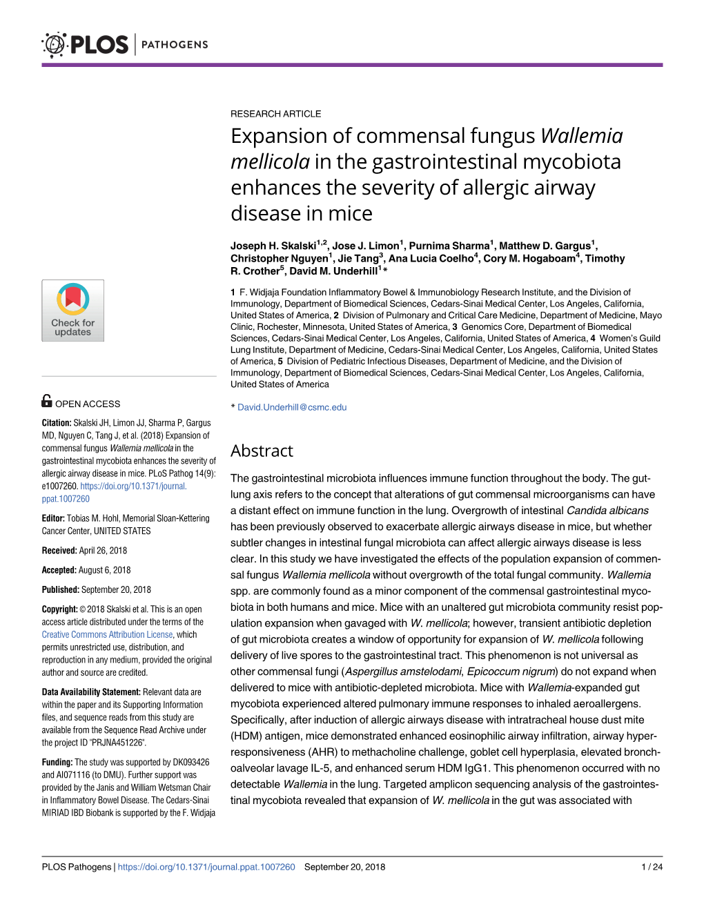 Expansion of Commensal Fungus Wallemia Mellicola in the Gastrointestinal Mycobiota Enhances the Severity of Allergic Airway Disease in Mice