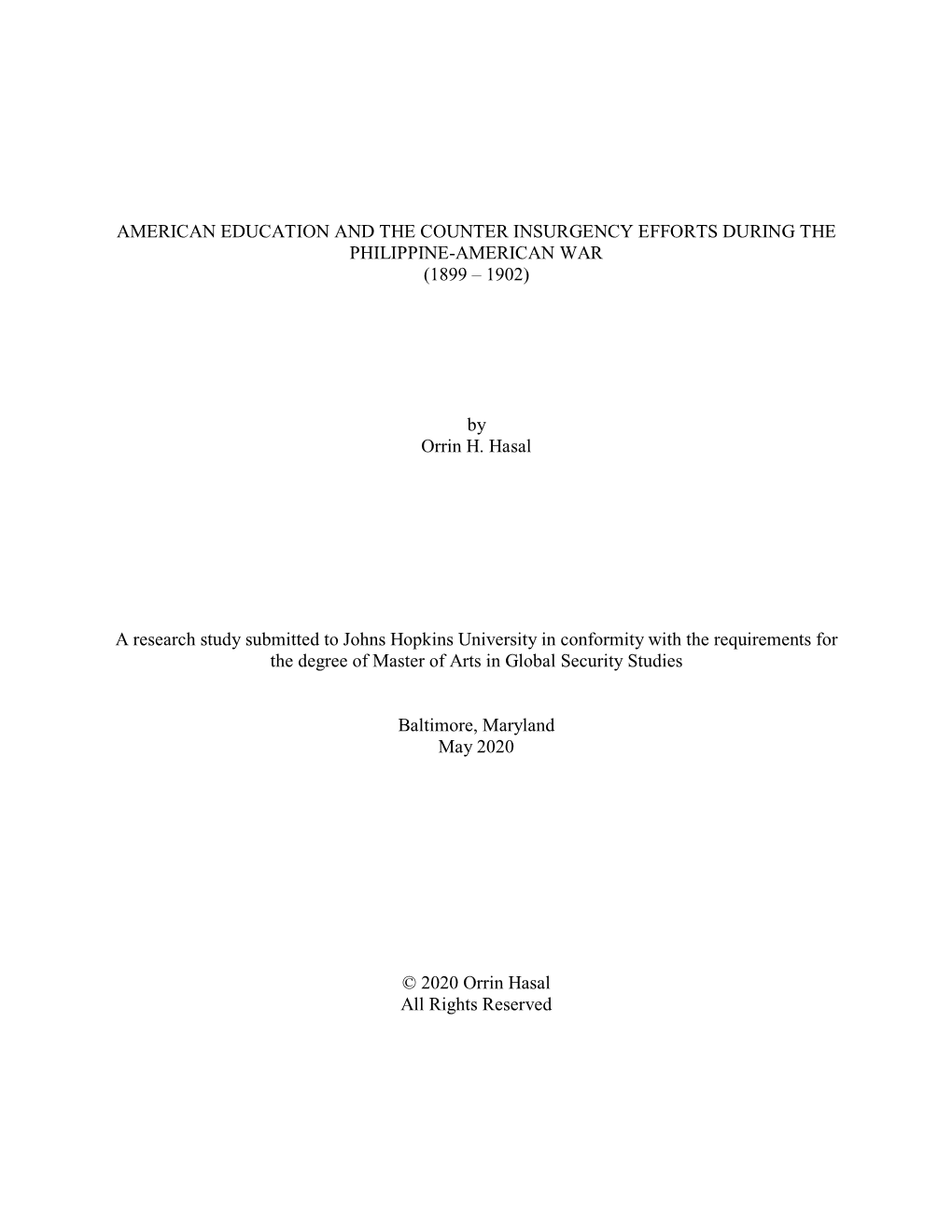 American Education and the Counter Insurgency Efforts During the Philippine-American War (1899 – 1902)