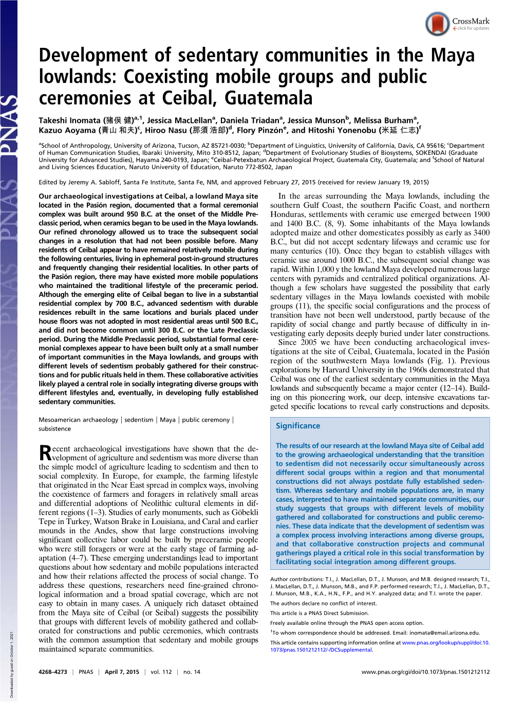 Development of Sedentary Communities in the Maya Lowlands: Coexisting Mobile Groups and Public Ceremonies at Ceibal, Guatemala