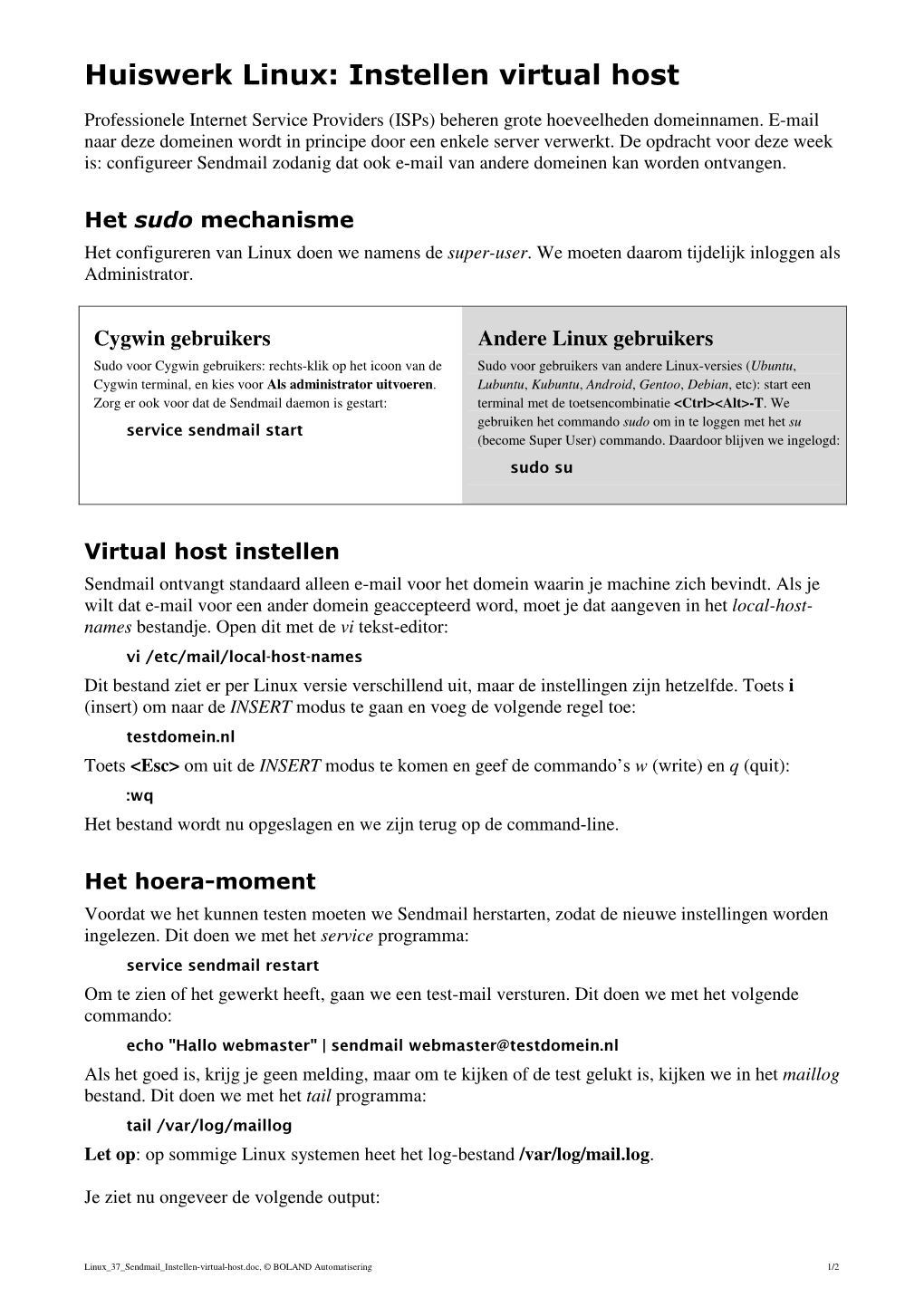 Huiswerk Linux: Instellen Virtual Host