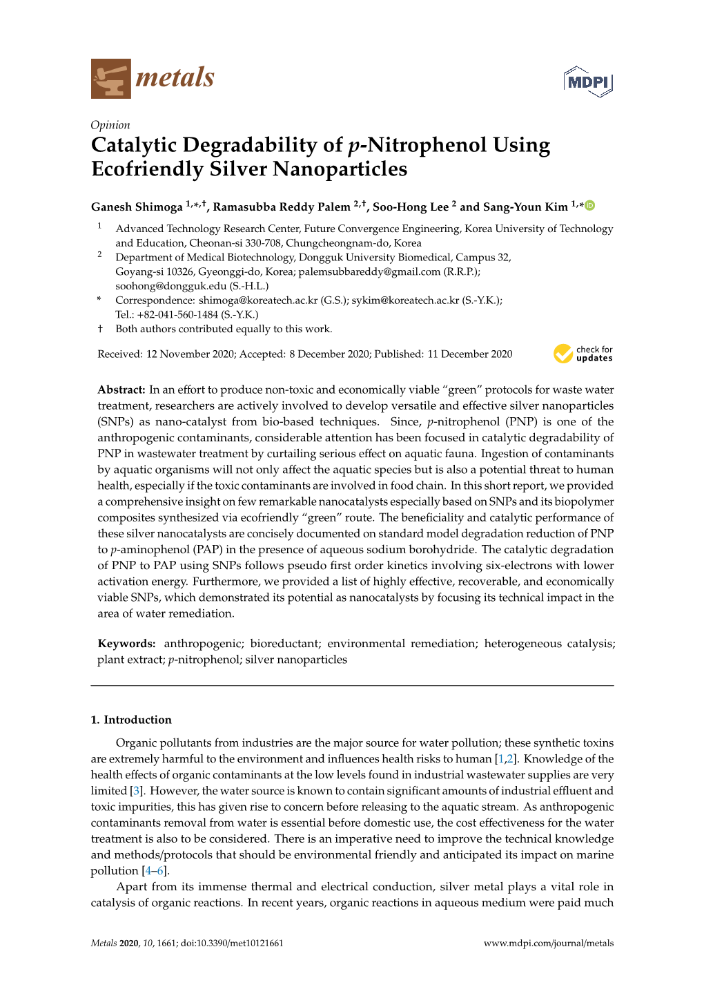 Catalytic Degradability of P-Nitrophenol Using Ecofriendly Silver Nanoparticles