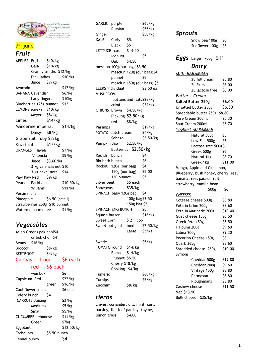 Fruit Vegetables Herbs Sprouts Dairy