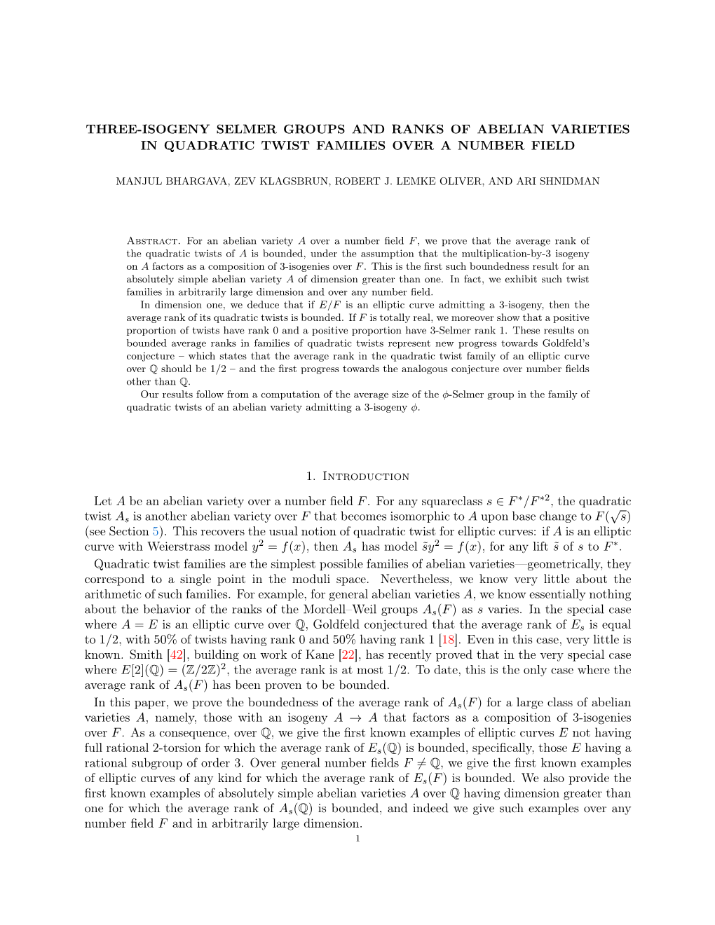 Three-Isogeny Selmer Groups and Ranks of Abelian Varieties in Quadratic Twist Families Over a Number Field