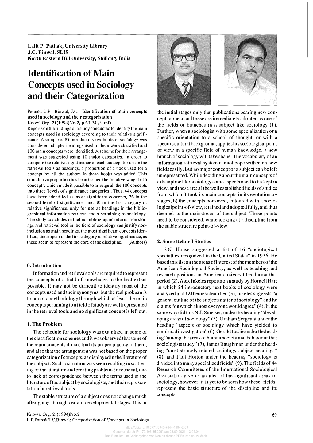 Identification of Main Concepts Used in Sociology and Their Categorization