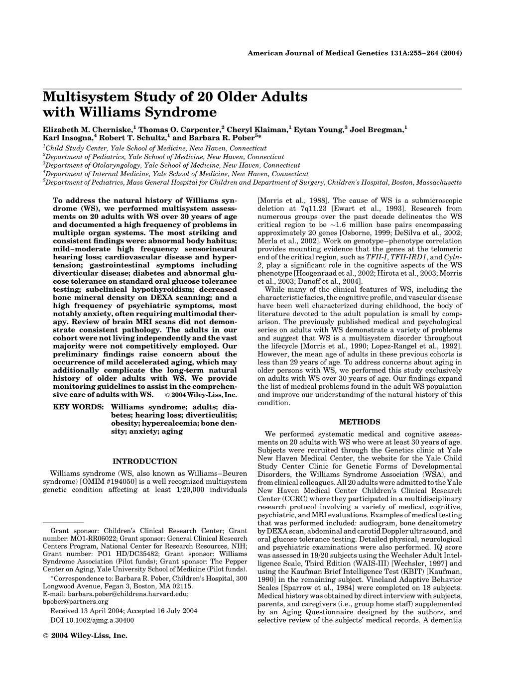 Multisystem Study of 20 Older Adults with Williams Syndrome Elizabeth M