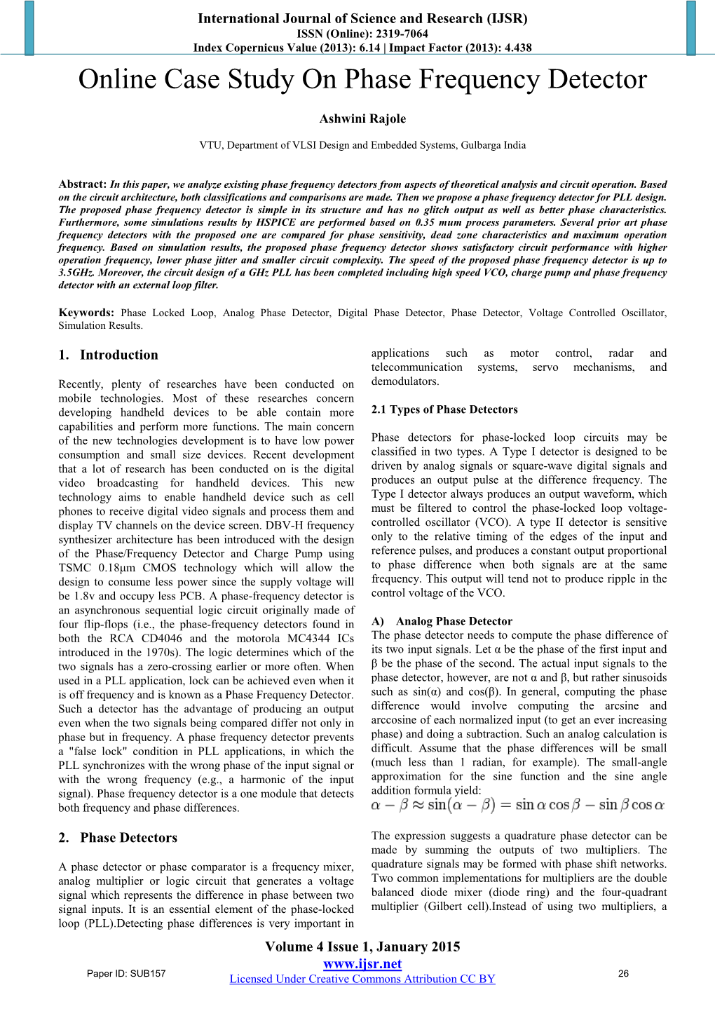 Online Case Study on Phase Frequency Detector