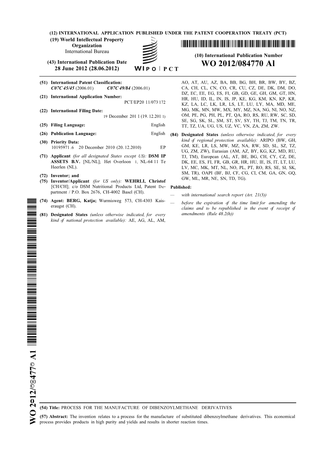 WO 2012/084770 Al 28 June 2012 (28.06.2012) P O P C T