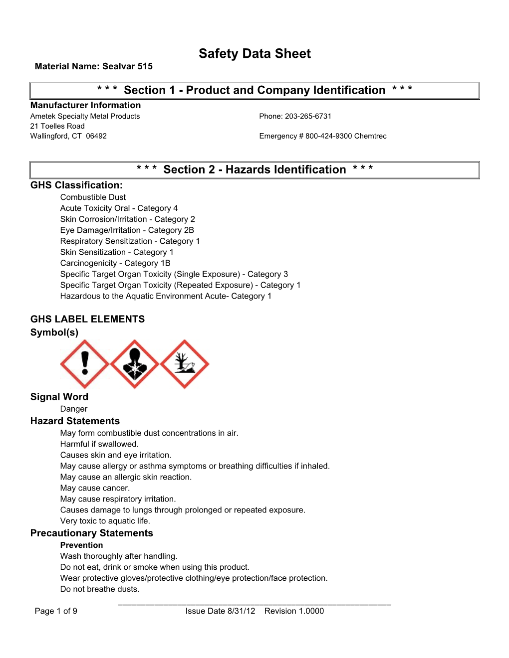 Safety Data Sheet Material Name: Sealvar 515