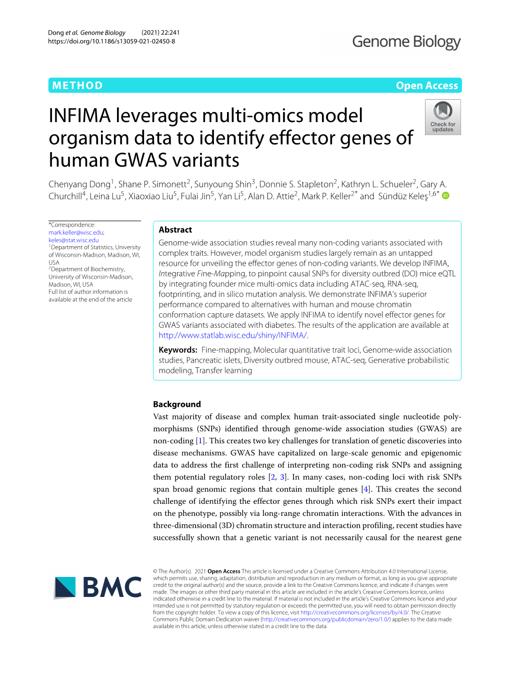 INFIMA Leverages Multi-Omics Model Organism Data to Identify Effector Genes of Human GWAS Variants Chenyang Dong1, Shane P