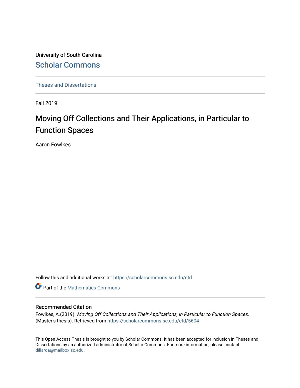 Moving Off Collections and Their Applications, in Particular to Function Spaces