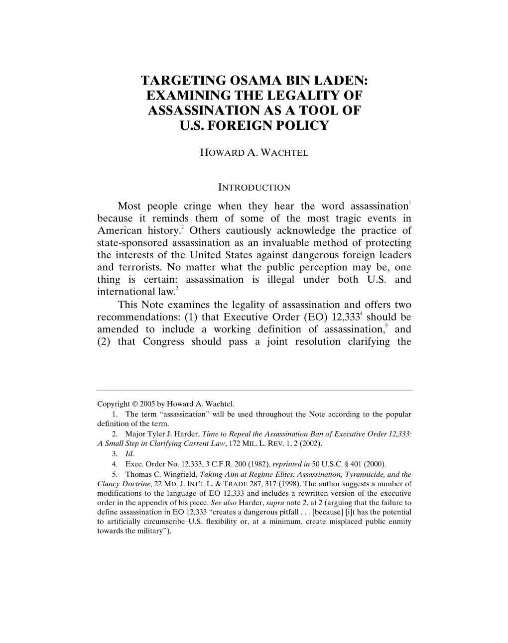 Targeting Osama Bin Laden: Examining the Legality of Assassination As a Tool of U.S