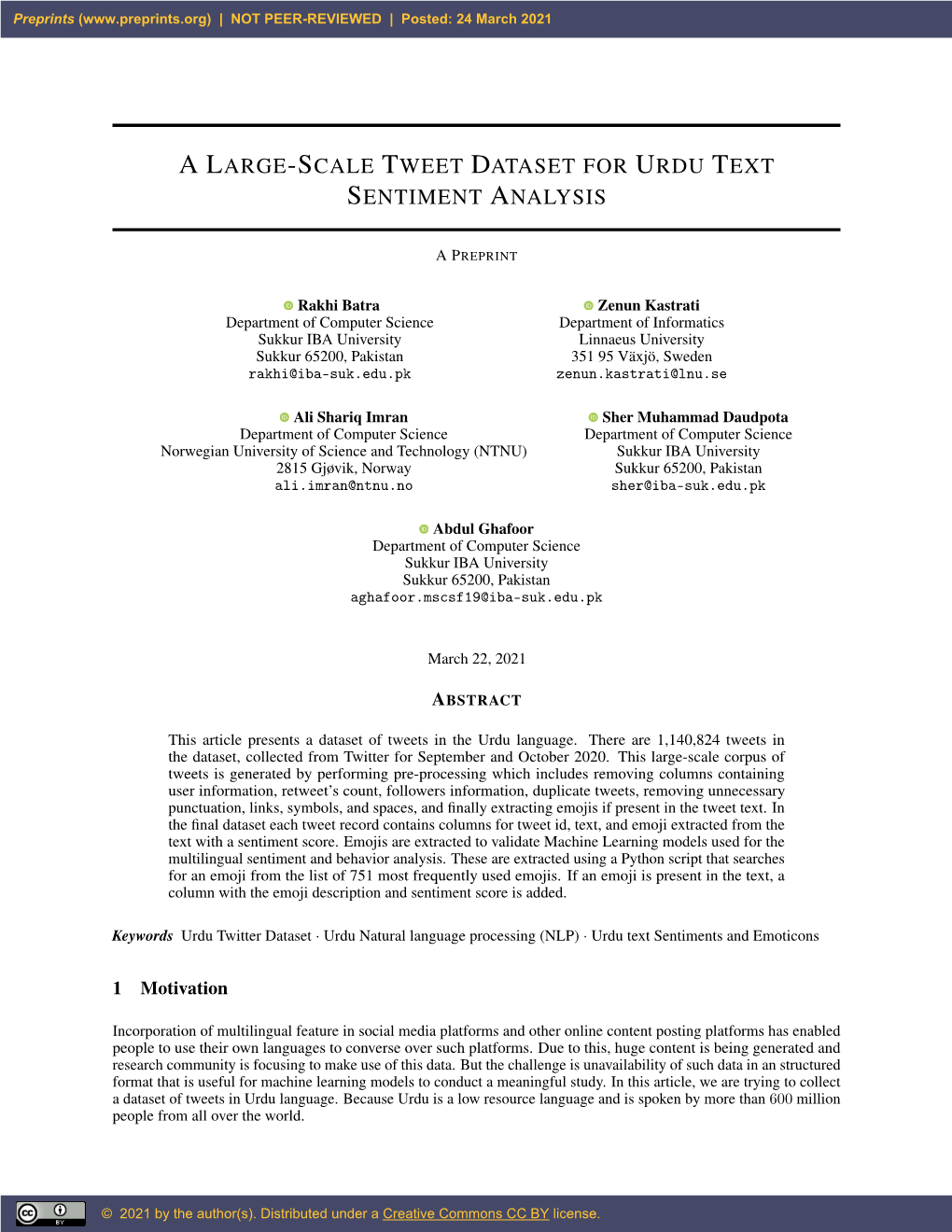 A Large-Scale Tweet Dataset for Urdu Text Sentiment Analysis APREPRINT